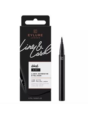 EYLURE LINE & LASH BLACK 2-IN-1 FELT TIP LASH ADHESIVE PEN 0.7ML/0.024 FL OZ